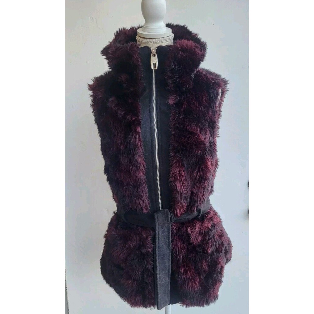 Miss Sixty M60 Faux Fur Belted Sleeveless Full Zip Vest Size M